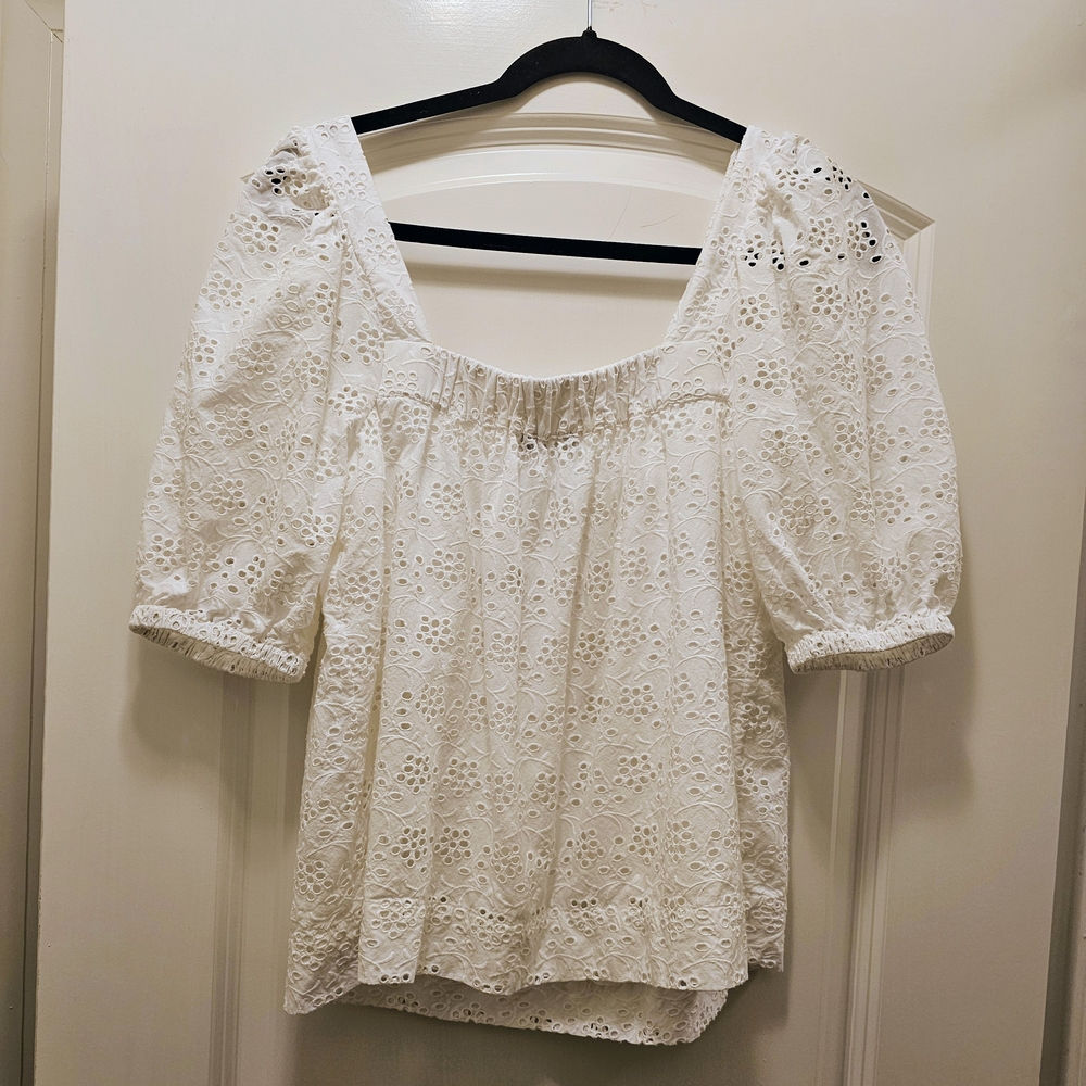 Vineyard Vines White Eyelet Puff Sleeve Blouse Coastal Cottagecore Top S - Picture 5 of 7